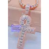 Hip Hop Bling Diamond Iced Out Moissanite Colar banhado a ouro rosa com pingente de cruz