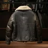 남성용 재킷 유럽 고품질 고품질 슈퍼 따뜻한 정품 양 가죽 자켓 남성 큰 크기 B3 시어링 폭격기 군사 조종사 모피 코트 Y231108