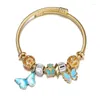 Strand Fashion Women Girls Charm Butterfly Pendant Beads Bracelets Stainless Steel Wedding Party Jewelry Birthday Gift
