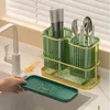 Dish Racks Utensil Holder Plus Stainless Steel Knife Block Sink Caddy Spoon Chopsticks Fork Drain Rack Kitchen Cutlery Storage Holder 231109