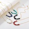 Pendant Necklaces Stainless Steel Red Natural Stone Necklace For Women Gold Color Turquoise Beads Choker Girl Jewelry Gift