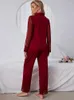 Vêtements de nuit pour femmes Transparent Satin Femmes Dentelle À Manches Longues Sexy Pyjamas Ensembles Hauts Avec Pantalon Lâche Conception Creuse Casual Costume À La Maison