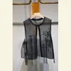 Vrouwen Vesten Vintage Zwart Lichtgewicht Vrouwen Vest Zomer V-hals Kwastje Borduren Doorzichtige Vrouwelijke Uitloper Jassen Tops