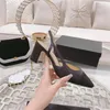 Designer women's Sandals Fashion leather high heels women's slippers sexy chunky heels banquet shoes Workplace formal shoes heel height 6CM with box