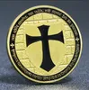Arts and Crafts Gold plated commemorative coin of German knights, cross and holy shield, warriors