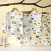 Pyjamas 2023 Sommer Neue Kinder Hause Kleidung Set Jungen Mädchen Lange ärmeln Pyjamas Dünne Abschnitt Kinder kleidung Baby ClohtesL231109