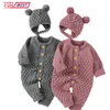 Strampler Baby Strampler geboren Mädchen niedlich Overall Langarm Herbst Outfits solide gestrickt Säugling Jungen Kleidung Set Playsuit Hut warm 2 STÜCKE 230408