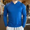 Herrtröjor 2023 Autumn Gym Men Sweatshirt Casual Long Sleeve Slim Tops Tees Elastic T-Shirt Sports Fitness Drenable Quick Dry Hooded