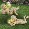 Garden Decorations Outdoor Sculptures With Solar Firefly Sitting & Lying Yard Resin Posture Figurine For Friends Family Lover Gift