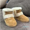 2024-Luxury Designer Womens Snow Bootsウール統合されたカウホーンバックルショートブーツ厚くて豪華なアンチスリップファッショナブルで汎用性の高いファッション