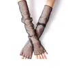 1 par kvinnor brudhandskar lång arm armbåghandskar för svart färg spets sexig kvinnlig fingerfri bröllopsfesthandskar