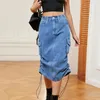 Gonne Gonna cargo in denim Donna Chiusura con cerniera Tinta unita Baggy Midi Tasca con bottoni Stile Y2K Abito streetwear femminile a forma di H