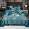 Set di biancheria da letto Stile europeo Ricamo di lusso Nobile Matrimonio 600TC Set di raso di cotone Copripiumino Lenzuolo Federa Queen King