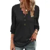 Kadın Bluzları Kadınlar Bahar Sonbahar Top V Boyun Dantel Uzun Kollu Düğme Dekor Dötülük Düz Renk Orta Uzunluk Yumuşak Nefes Alabilir Lady T-Shirt