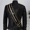 Mens Ternos Blazers Lantejoulas Pretas Steampunk Blazer Jaqueta Stand Collar Tassel Design Homens Nightclub Party Prom Rock and Roll Trajes 3XL 231109