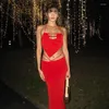 Arbetsklänningar Zoctuo Halter Backless Cut Out Bandage Sexig Crop Top Slit Maxi Kjol 2 PCS Matchande uppsättningar 2023 Summer Women Festival Rave Party