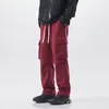 Pantalons pour hommes High Street Mode Cargo Lâche Grandes poches Designer personnalisé Baggy Pantalon Homme Vin Rouge Noir