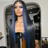 Perruque Lace Frontal Wig Body Wave brésilienne sans colle, cheveux naturels bleus, 13x4, perruque Lace Closure Wig transparente, synthétique, pour femmes noires