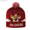 Beanie/Skull Caps LED Christmas Knitted Hat Light Up Xmas Beanie Cap Unisex Winter Beanie Sweater Hat with Colorful LEDs for Christmas New Year YQ231108