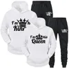 Survêtements pour hommes Lover Survêtement Sweats à capuche Impression Queen King Couple Sweat-shirt Plus Taille Vêtements à capuche Sweats à capuche Femmes Deux pièces Ensemble 231109