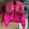 Parkas pour femmes 2023 hiver femmes veste courte 90% manteau en duvet d'oie avec grand véritable col de fourrure de raton laveur épais chaud vêtements d'extérieur mode Streetwear J231109