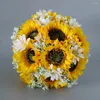 Bruiloft Bloemen Vintgae Boeketten Voor Bruid Bruidsmeisje Nep Zonnebloemen Daisy Holding Rose Brdial Kerk Home Decor Bloem