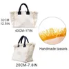 Avondtassen Zomer Amerikaanse stijltrends Streepdruk Dames Handtas met kwastjes Aanpasbare letters Canvas Tote Strandtas Huwelijkscadeau 231108