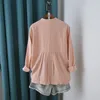 Damesblouses retro geplooide katoenen garenstand kraag lange mouw wit roze shirt blouse mori meisje ft579