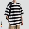 Herren Mode-T-Shirts Baumwoll gestreifte lose Tees Sommer japanische lässige Streetwear Fitness T-Shirts Übergroße männliche Tops