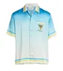 Casablanca Designer Shirt 23ss Blue Tennis Court Men and Women's White Twill Silk Short-sleeved Shirt Casablanc