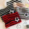 Beanieskull Caps Handgjorda Beanies Hat Söt Fivestar Cat Ear Randig Devil Winter Warm Pullover Tångad Cap Pompom Bonhets för kvinnor 231109