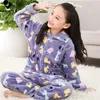 Pijamas novas crianças conjuntos de pijama de flanela meninos meninas outono inverno engrossar quente casa wear dos desenhos animados lapela manga longa dormir conjuntos l231109