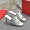 Lambskin slippers top luxury designer shoes summer womens stiletto sandals sexy riveted high heels classic party dress shoes fashion new comfortable casual shoes