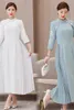 Vestidos casuais vestido de cheongsam modificado elegante 2023 primavera slim retro longa feminina chinesa plissada moda bordando roupas z359