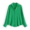 Women's Blouses Yenkye Vintage Green Blouse Shirt Vrouwen lange mouw dames casual shirts streetwear ropa mujer losse blusas