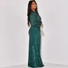 Vestidos casuais zoctuo verde formal vestido de natal queda roupas brilhantes lantejoulas bodycon longo 2023 sexy v pescoço frisado noite festa robe