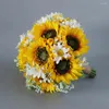 Bruiloft Bloemen Vintgae Boeketten Voor Bruid Bruidsmeisje Nep Zonnebloemen Daisy Holding Rose Brdial Kerk Home Decor Bloem