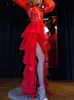 DOT Maxi dla kobiet mody asymetryczne sukienki z warstwami vintage dzielone stojak na kołnierz Lanter