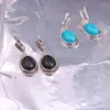 Necklace Earrings Set Ajojewel Oval Black/Blue Resin Stone For Women Simple Vintage Wholesale