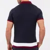 Camisetas para hombre Tallas grandes Hombres Suéter de contraste con costuras de un solo pecho Camisa POLO informal