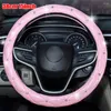 Cubiertas del volante Cubierta decorativa Piezas antideslizantes Accesorios PU LeaPopr Pink 15Inch Bling Car