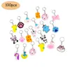 Keychains Lanyards 100 PCS Cartoon Anime Keychain Party Favor Cute Keyrings Wholesale PVC Colorful Pendants Gift Key Ring Holiday Charms Sets 230408