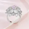 Anéis de cluster 2023 moda fogos de artifício papalacha anel meninas 925 prata esterlina rosa diamante