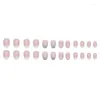 False Nails 24pcs White Round Short Wearable French Glitter Sequins Detachable Fake Full Cover Nail Tips Press On