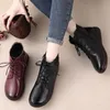 Laarzen Eenvoudige Lace Up Enkellaars Lente Herfst Oxford Schoenen Plat Leer Dames Korte Pluche Rits Zwarte Laarsjes 231109