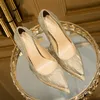 Zapatos de vestir Zapatos de tacón de lujo dorados y plateados para mujer, zapatos de tacón alto con punta puntiaguda para primavera, zapatos de boda para fiesta, tacones de aguja para mujer, zapatos de diseñador 231108