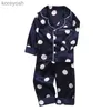 Pijamas 2021 novo outono bebê crianças meninas meninos polka dot print sleepwear conjunto manga longa botão blusa topos + calças pijamas l231109