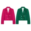 Kadın Ceketleri Blazers ceket bayanlar resmi dış giyim katı uzun kollu ceket yeşil kırpılmış zarif moda chaqueta zar feminino