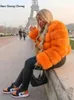 Kadınlar Kürk Sahte Kürk Kadın Kış Sivil Kürk Plush Kürk Kürk Kürek Kısa Stand Yakası Taklit Tilki Kürk Uzun Kollu Lüks Dikiş Kadın Ceket 231109