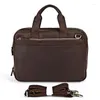 Bortkyror Vintage Portfolio Leather Men Portfölj 14 "Laptop Bag Business Tote Handväska axelbrun